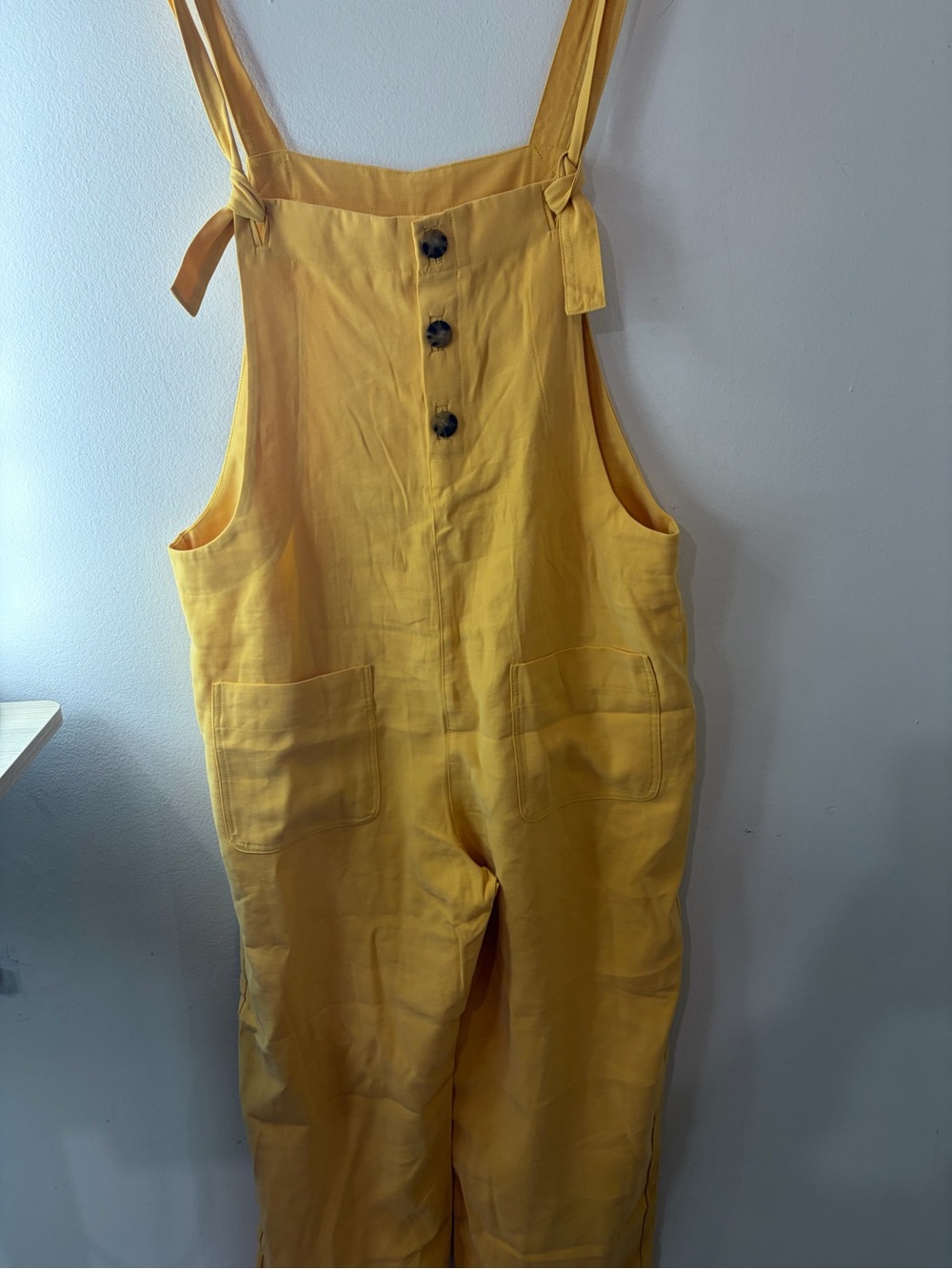 Sezane Yellow Button-Front Wide-Leg Jumpsuit